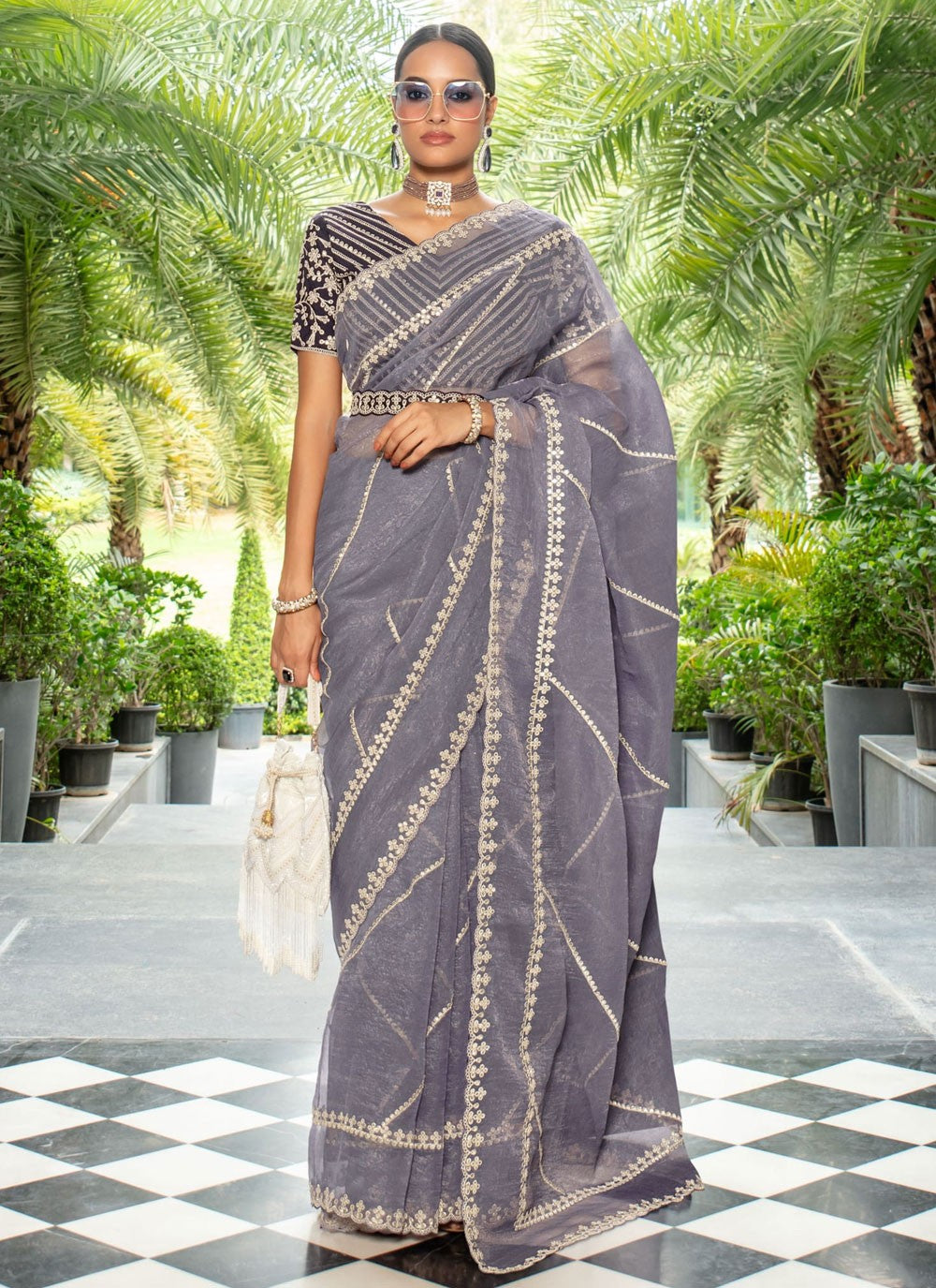 Classic Embroidered Organza Saree - S9407