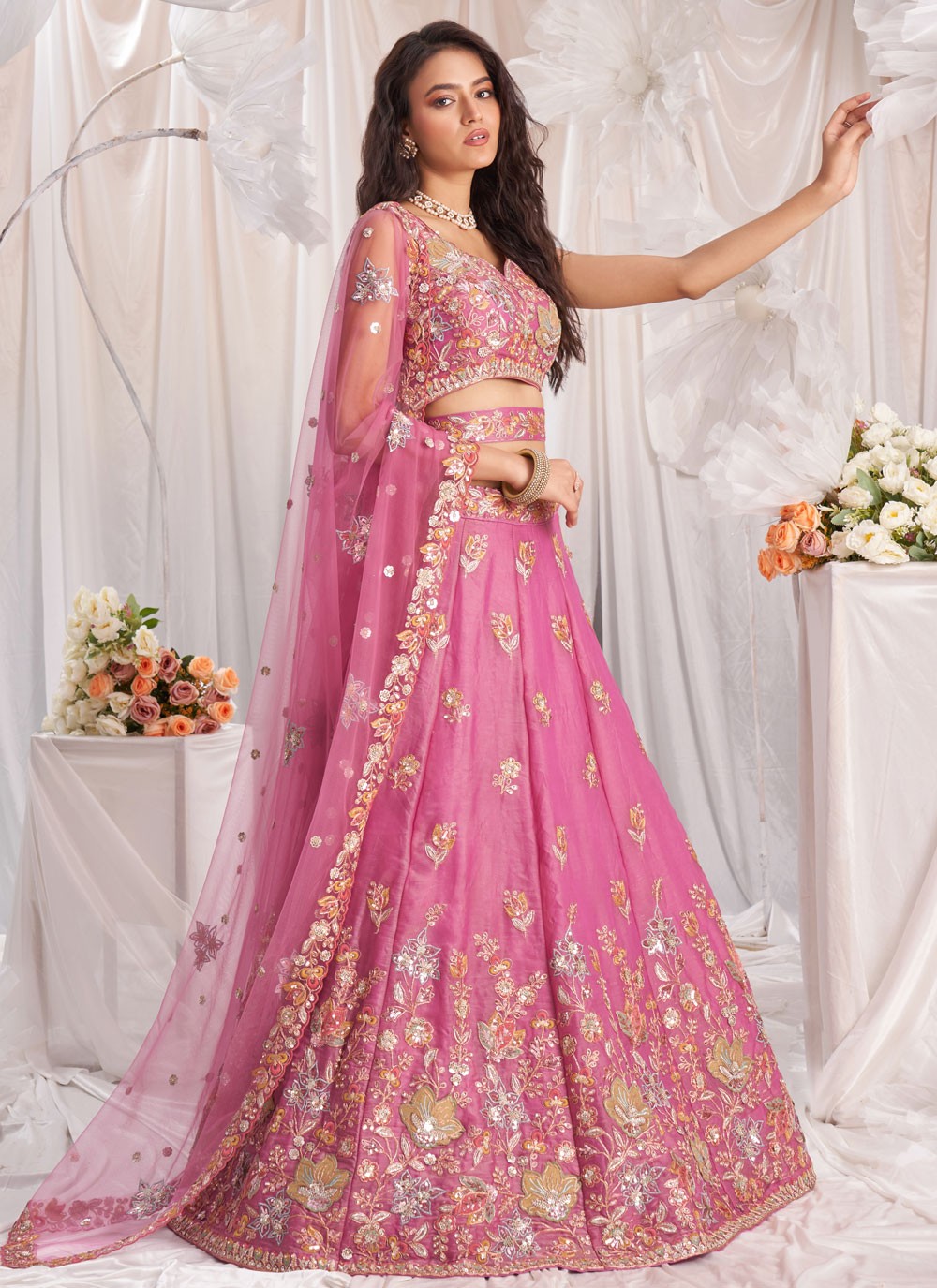 Embroidered Organza A - Line Lehenga - L2416