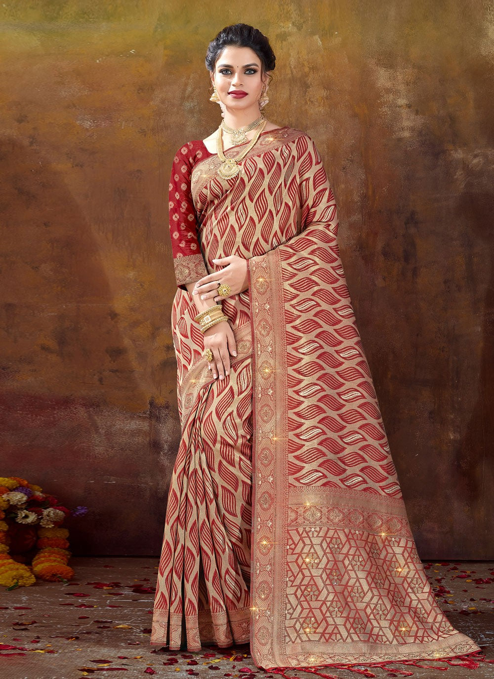Contemporary Fancy Work Organza Saree - S3044