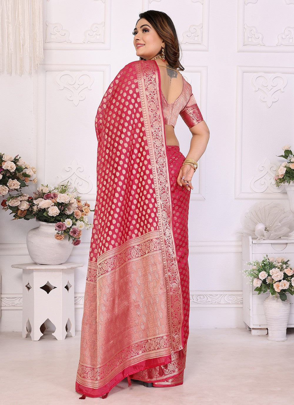 Classic Saree Woven Maroon Organza Saree S13599