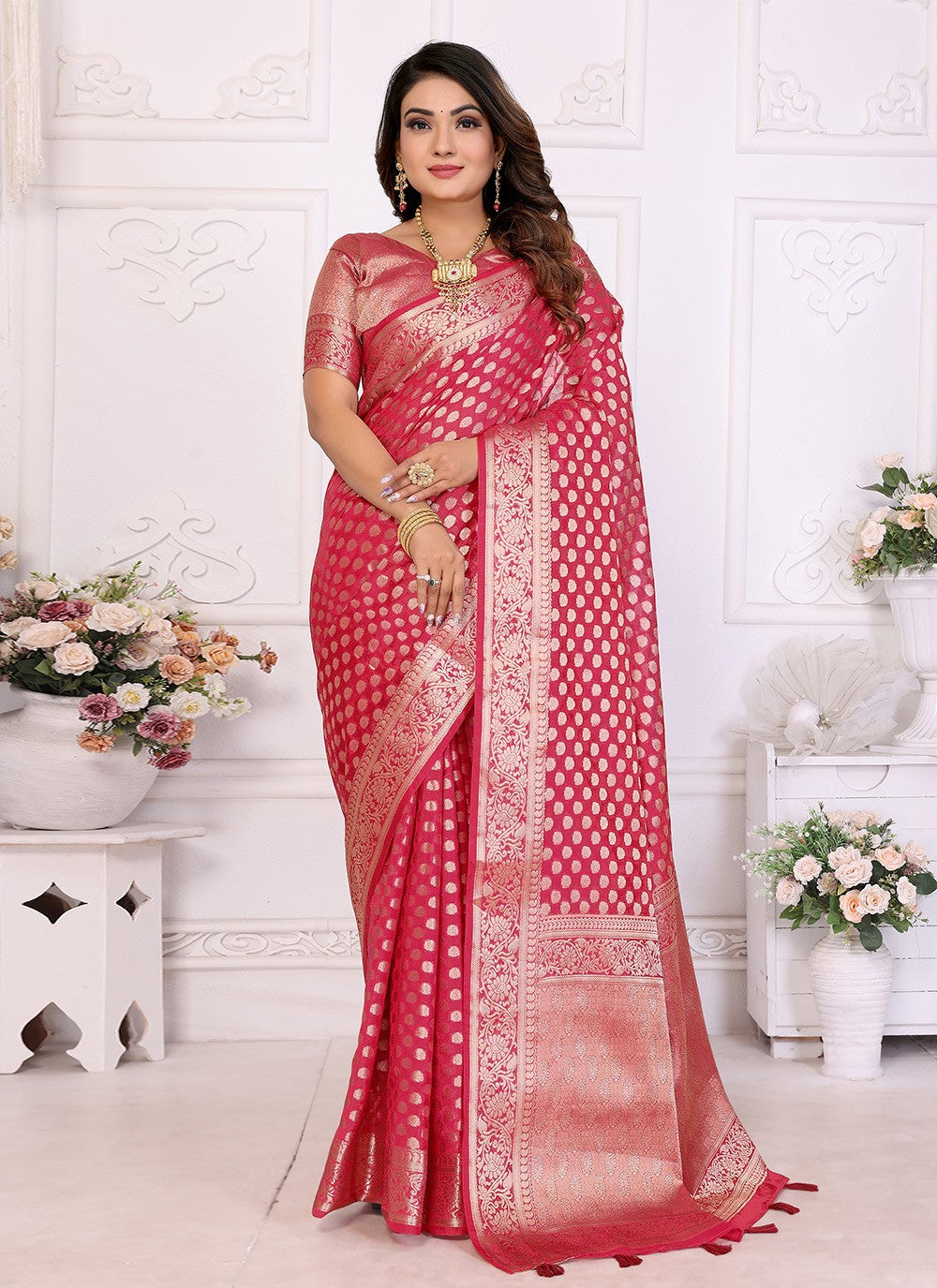 Classic Saree Woven Maroon Organza Saree S13599