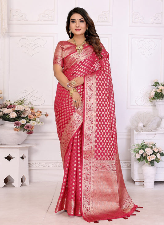 Classic Saree Woven Maroon Organza Saree S13599