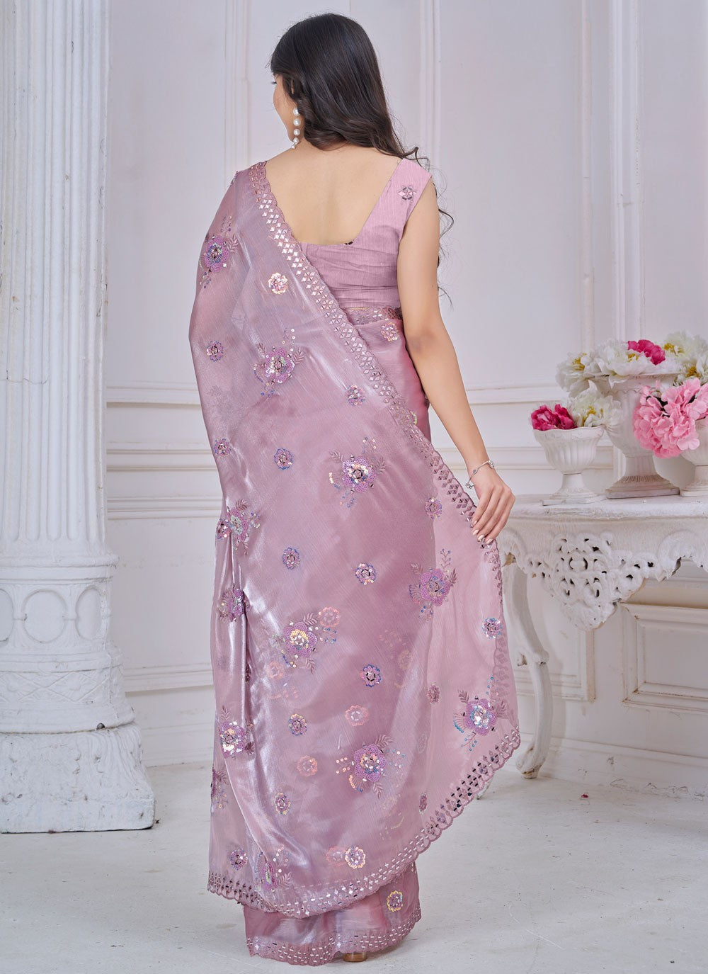 Embroidered Organza Lavender Trendy Saree S15234