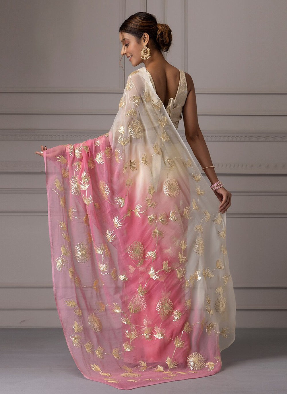 Gota Patti Organza Pink Contemporary Saree S14995