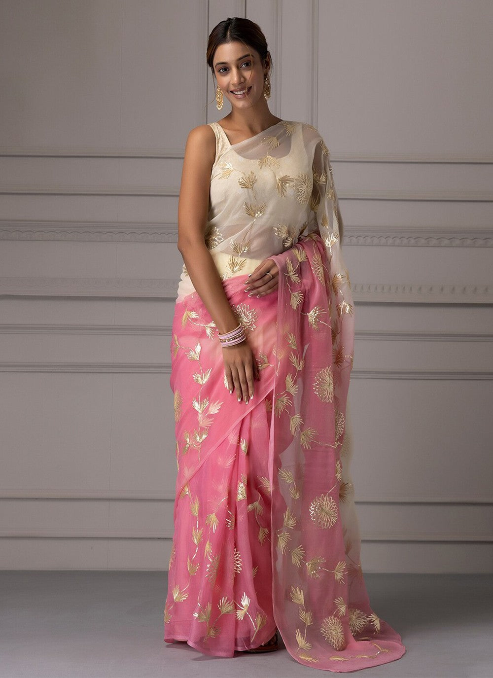 Gota Patti Organza Pink Contemporary Saree S14995