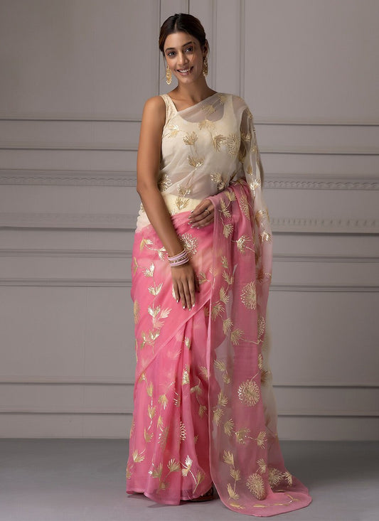Gota Patti Organza Pink Contemporary Saree S14995