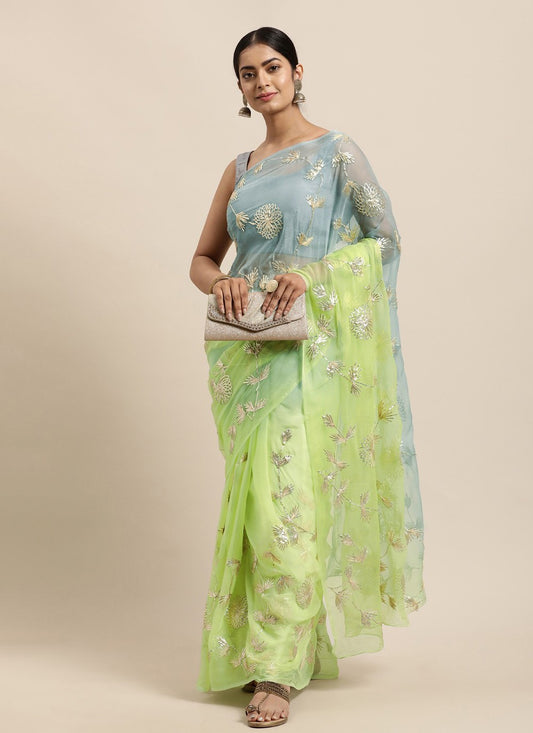Gota Patti Organza Green Classic Saree S14996