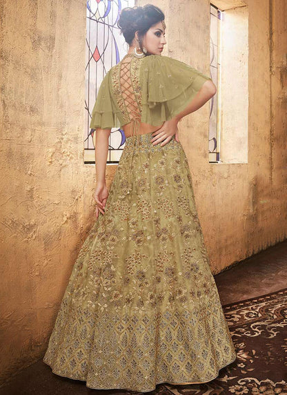 Embroidered Organza Green Lehenga Choli L3750