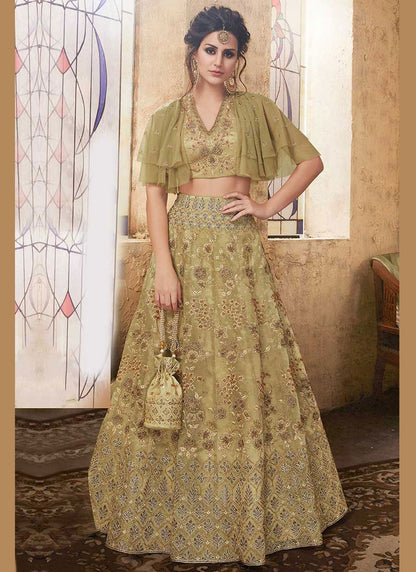 Embroidered Organza Green Lehenga Choli L3750
