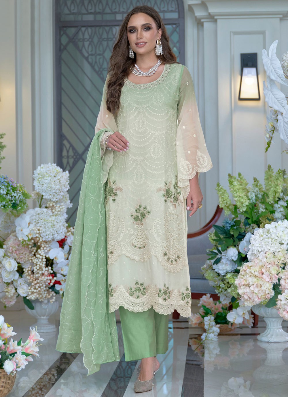 Pant Style Suit Sequins, Thread Green T7804