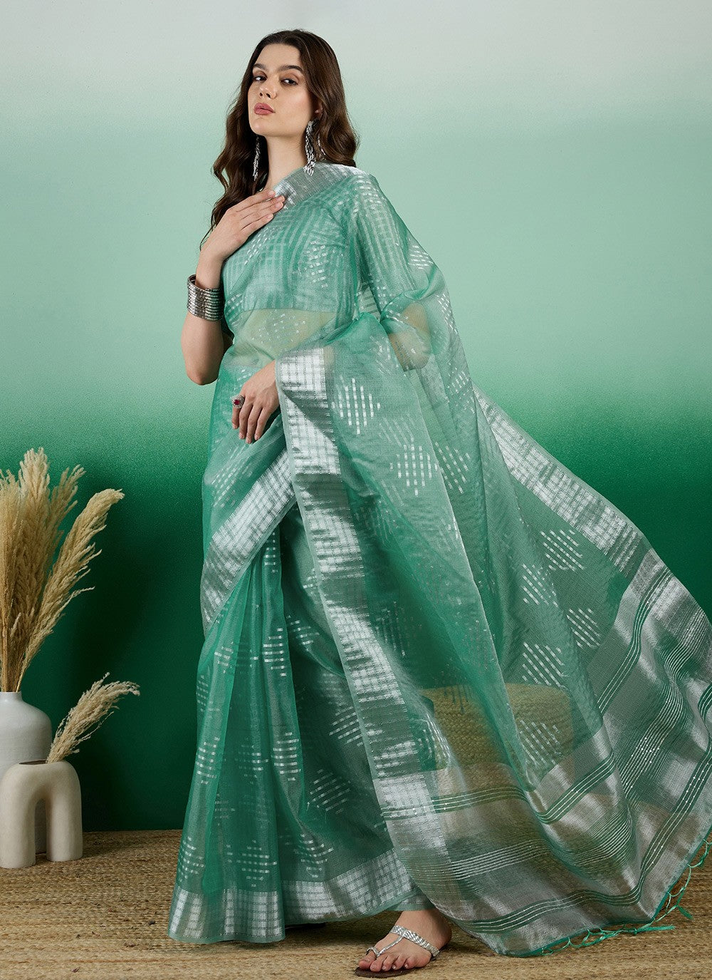 Classic Jacquard Work Khadi, Organza Saree - S7147