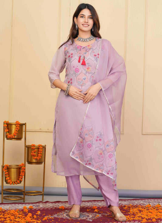 Printed Organza Pant Style Suit - T4863