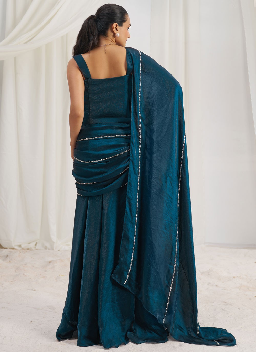 Fancy Work Organza Morpeach Saree S14584