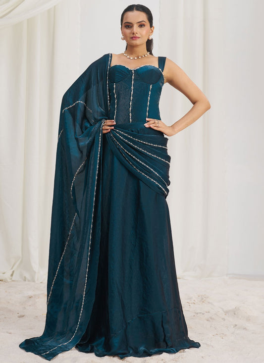 Fancy Work Organza Morpeach Saree S14584