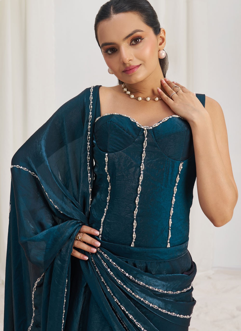 Fancy Work Organza Morpeach Saree S14584