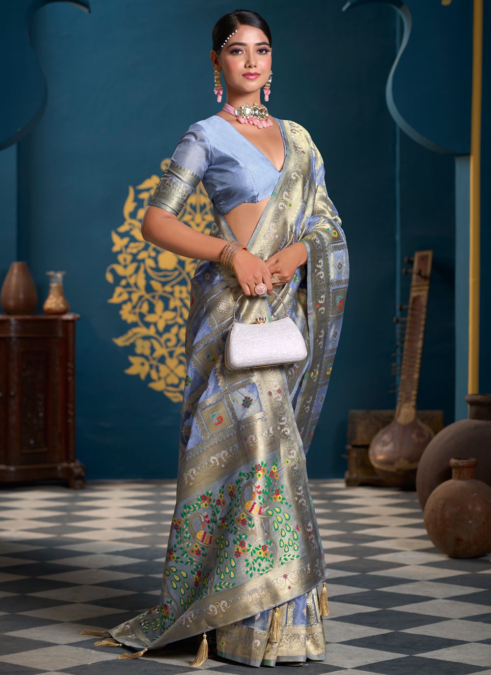 Designer Multi Work Lavender Organza Saree S13188