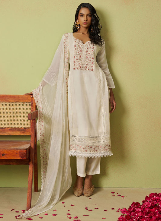 Embroidered Organza Off White Salwar Suit T6144