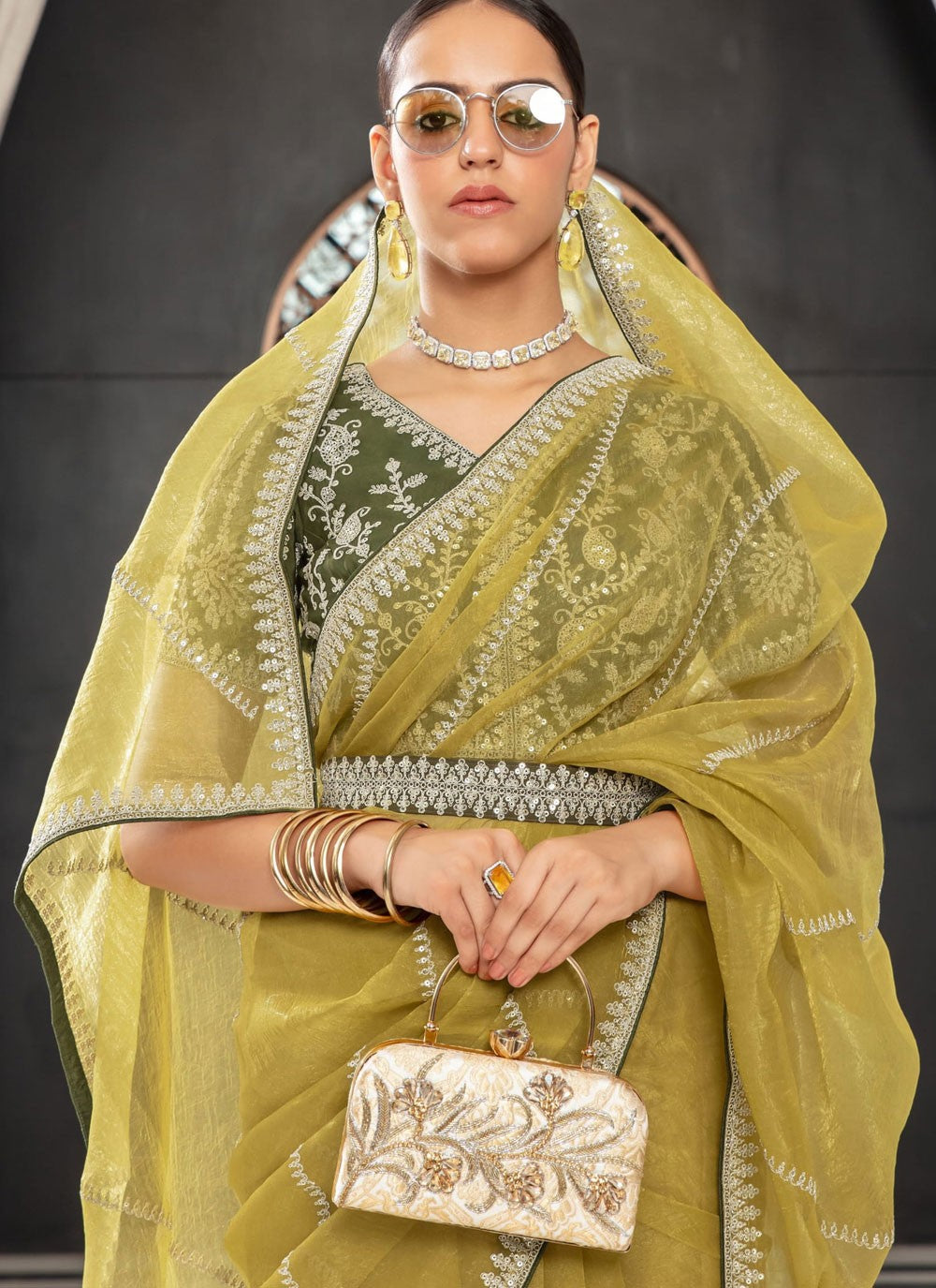 Classic Embroidered Organza Saree - S9407