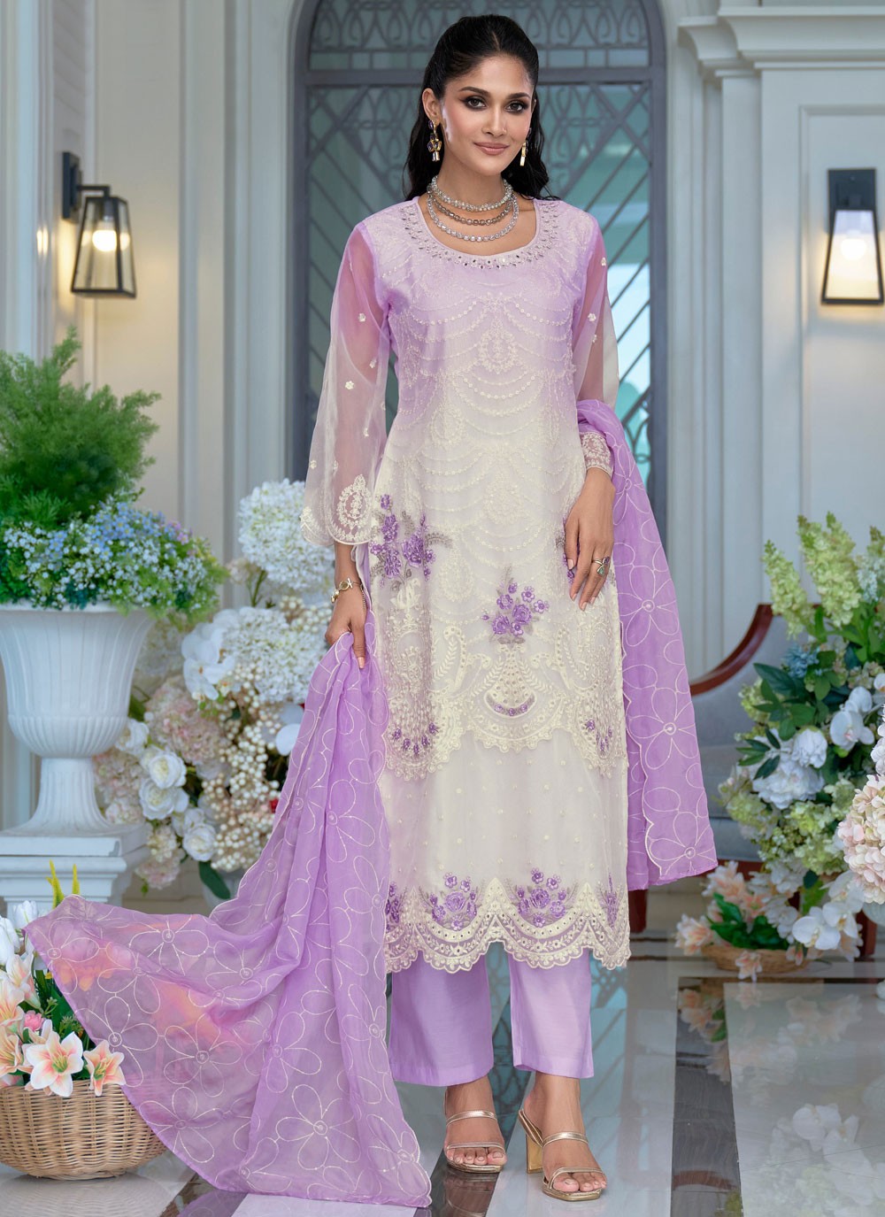 Pant Style Suit Sequins, Thread Mauve T7803