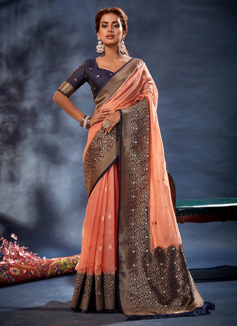 Classic Border Work Banarasi Silk, Organza Saree - S3309
