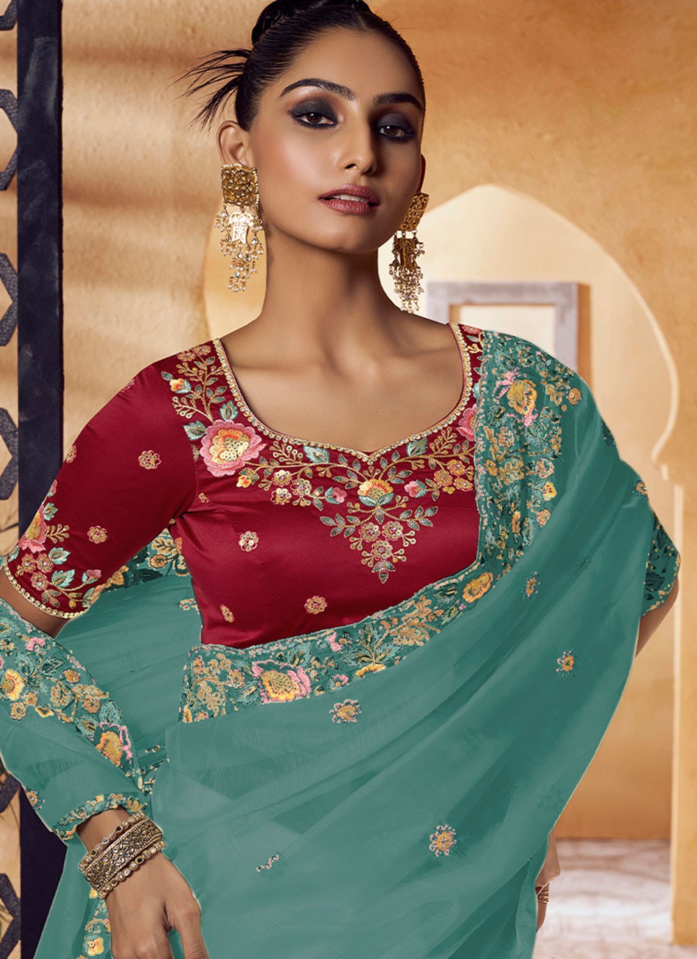 Classic Embroidered Pure Crepe Saree - S6397