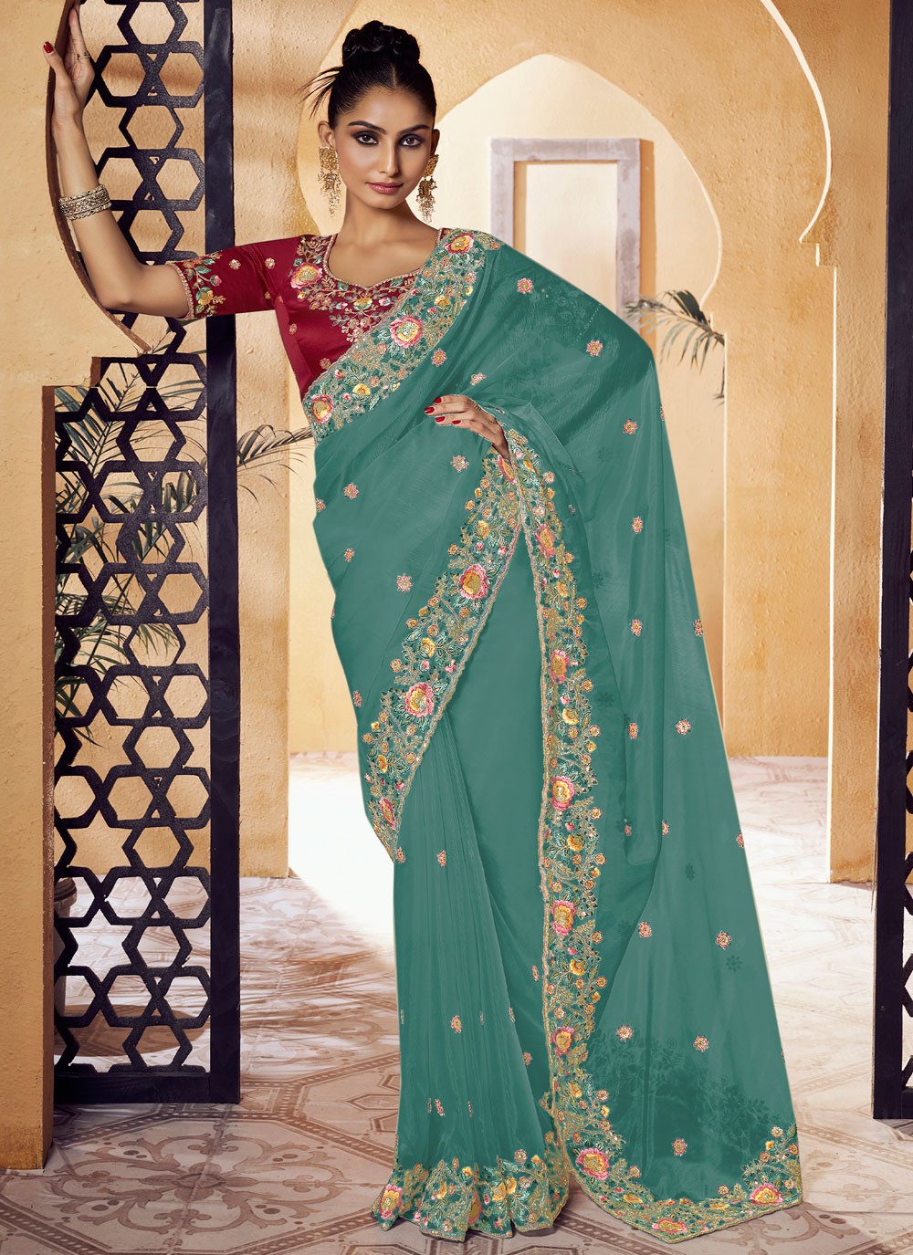 Classic Embroidered Pure Crepe Saree - S6397