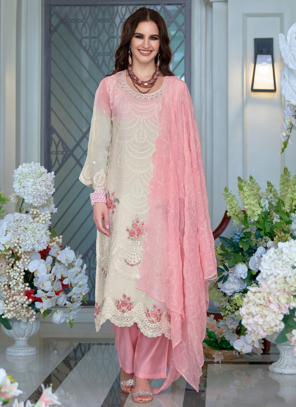 Pant Style Suit Sequins, Thread Pink T7802
