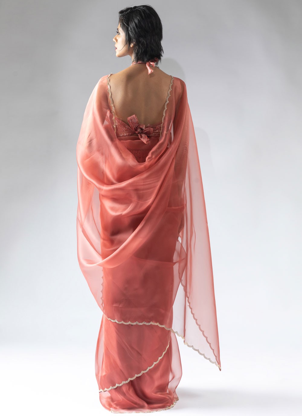 Border Work Organza Pink Designer Saree S15593