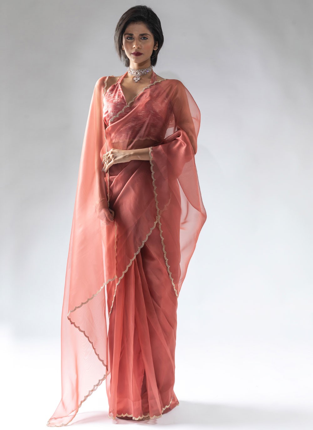 Border Work Organza Pink Designer Saree S15593