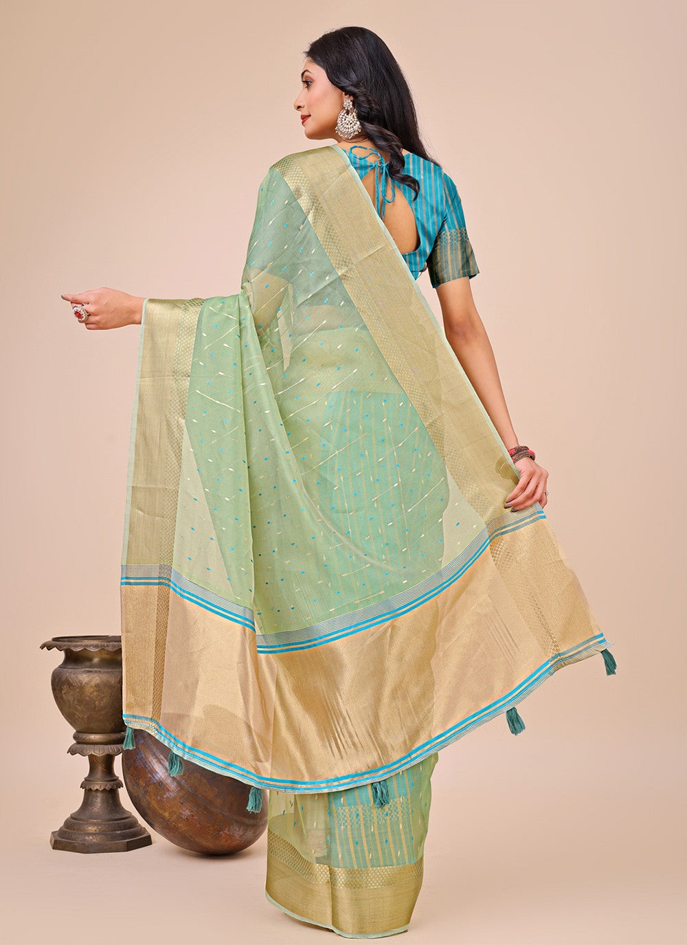 Woven Organza Sea Green Contemporary Saree S15187