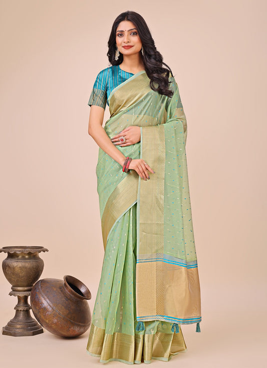 Woven Organza Sea Green Contemporary Saree S15187