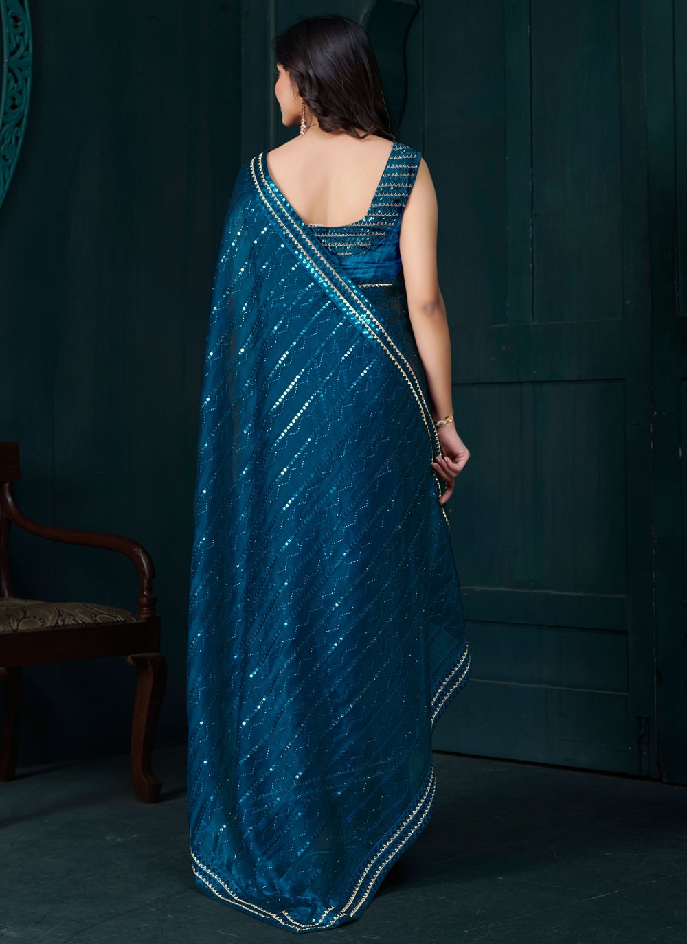 Sequins Organza Morpeach Contemporary Saree S15204