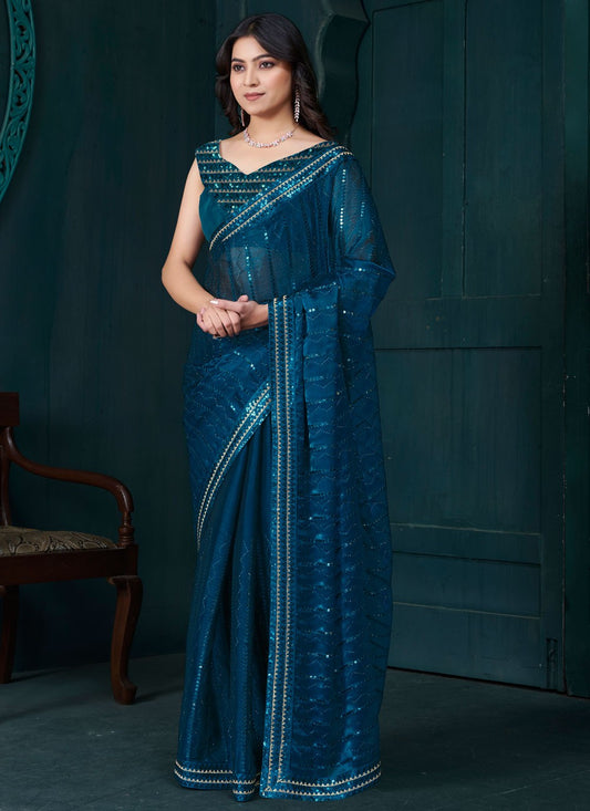 Sequins Organza Morpeach Contemporary Saree S15204