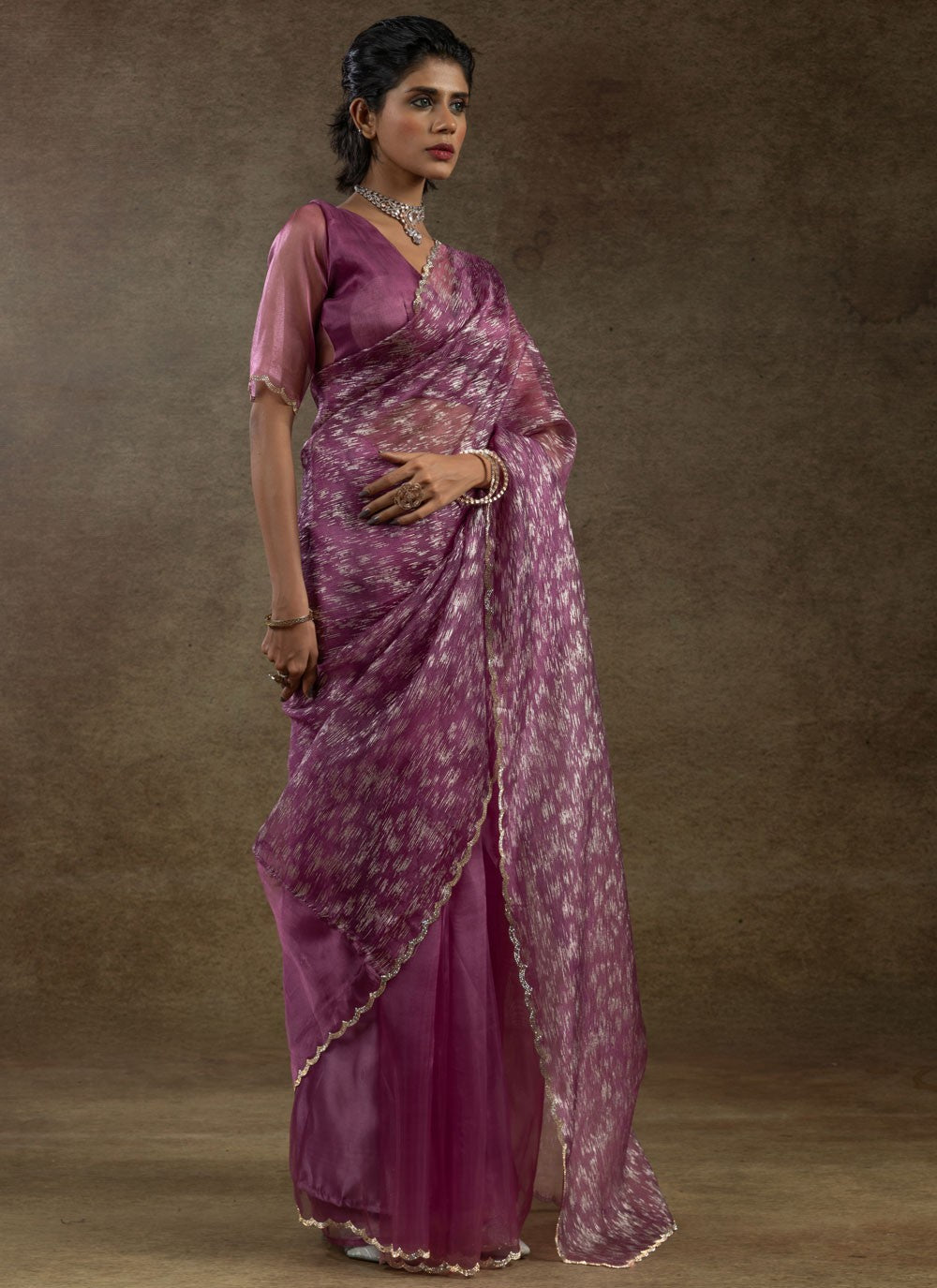 Cut Work Crush Purple Contemporary Saree S15579