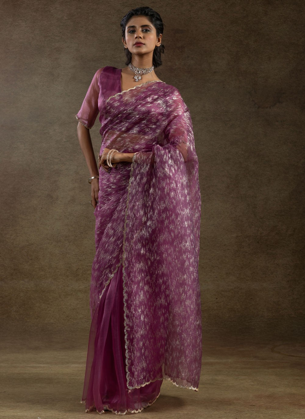 Cut Work Crush Purple Contemporary Saree S15579