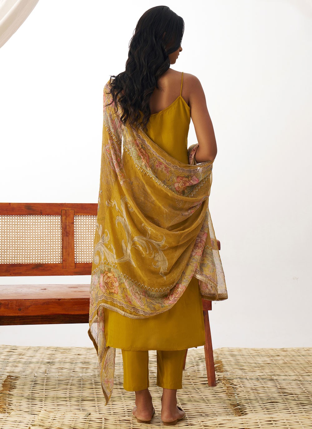 Pant Style Suit Embroidered, Fancy Work, Stones Mustard T6909