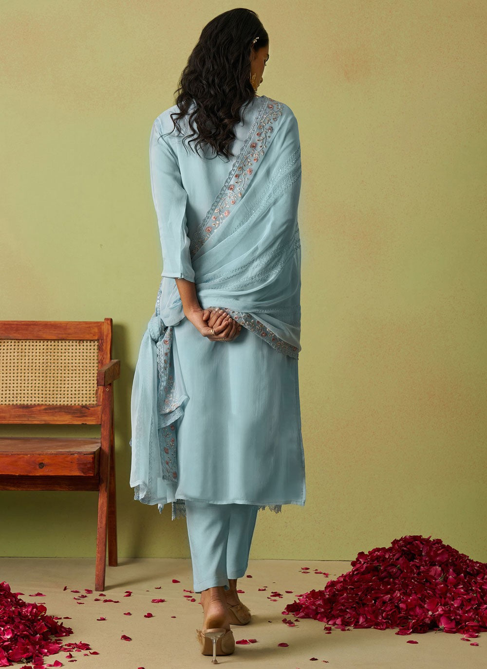 Embroidered Organza Blue Salwar Suit T6143