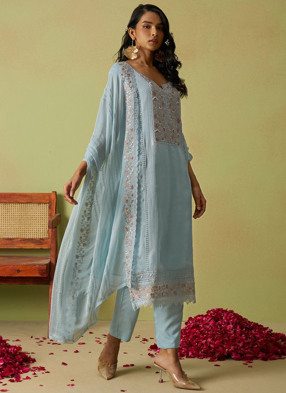 Embroidered Organza Blue Salwar Suit T6143