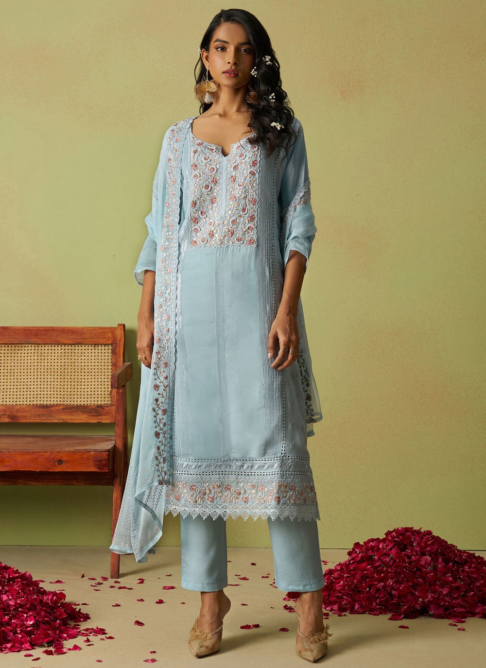 Embroidered Organza Blue Salwar Suit T6143