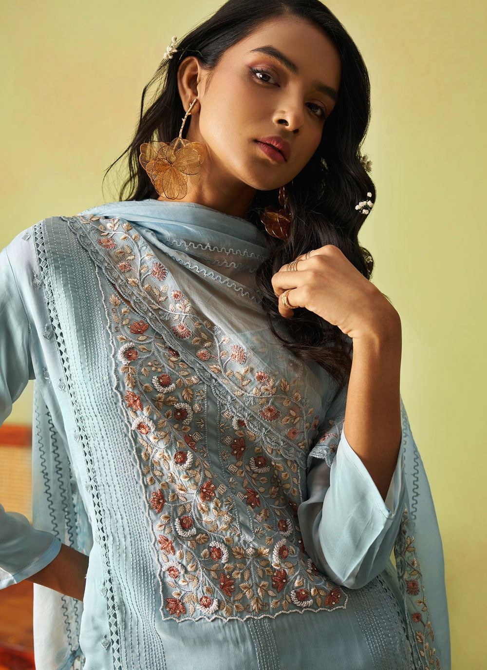Embroidered Organza Blue Salwar Suit T6143