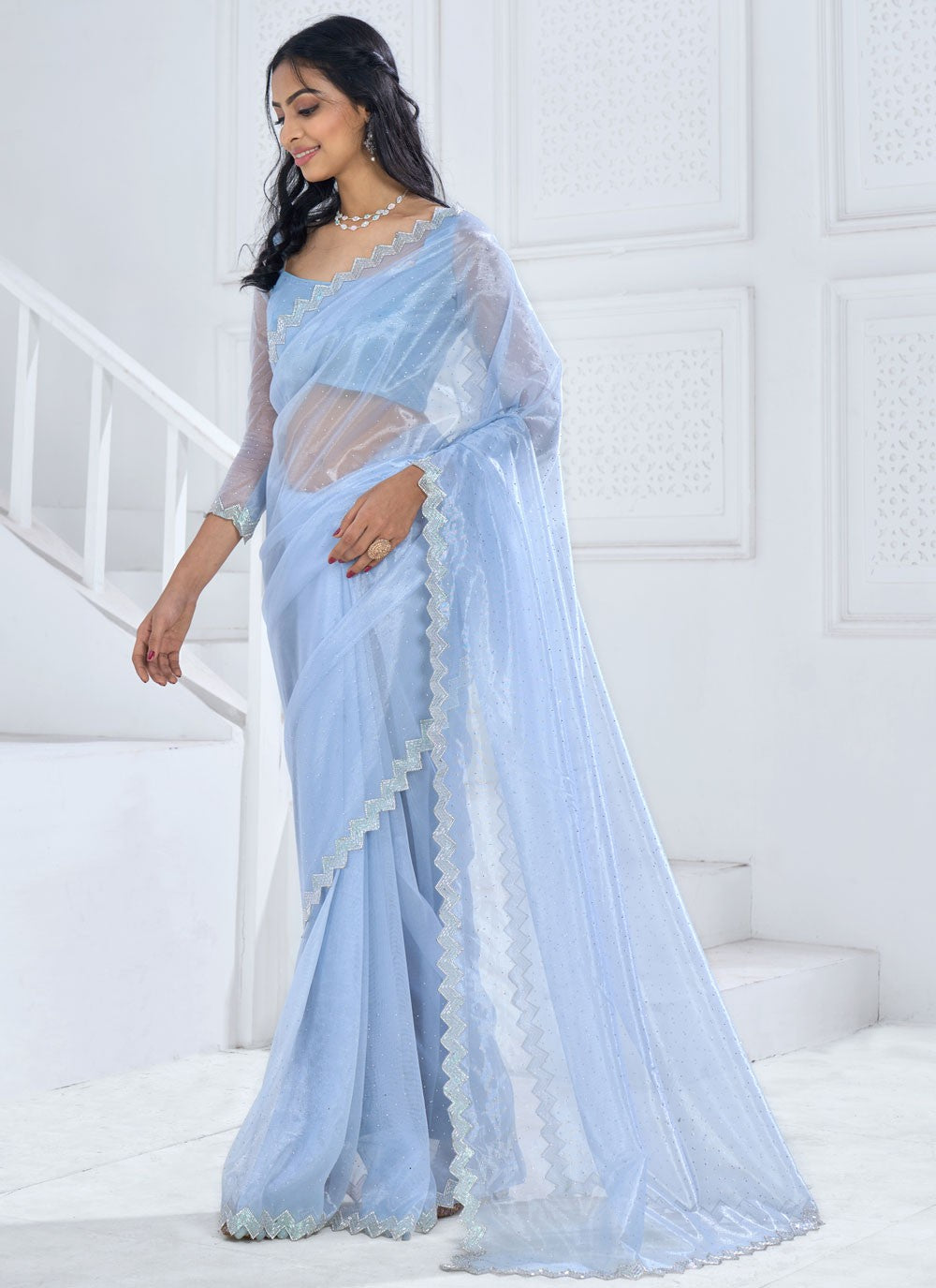 Trendy Swarovski Organza Saree - S5707