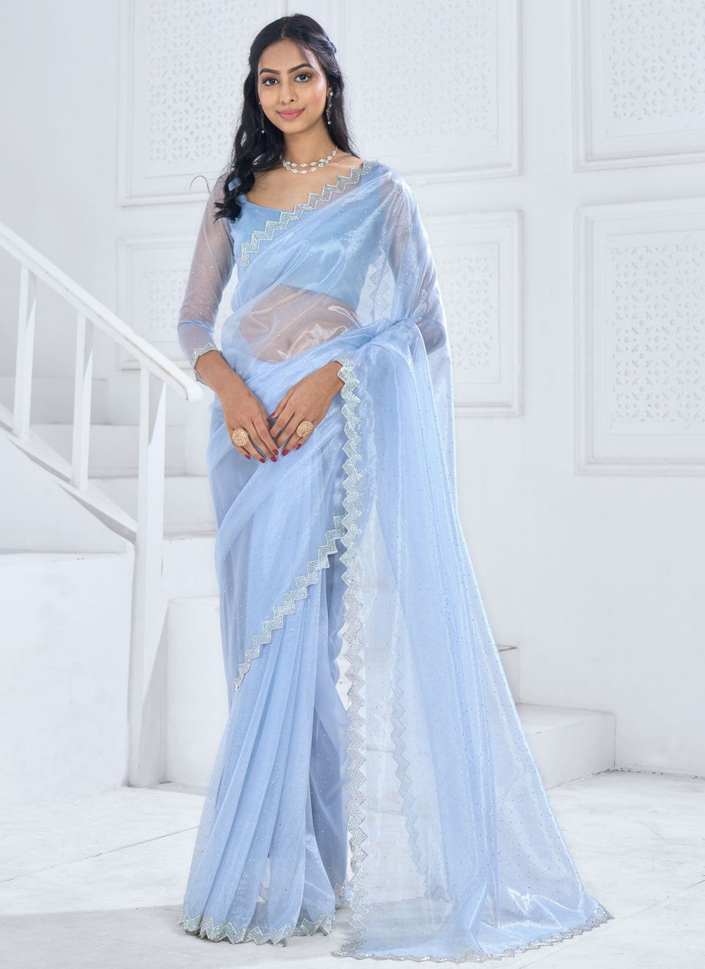 Trendy Swarovski Organza Saree - S5707