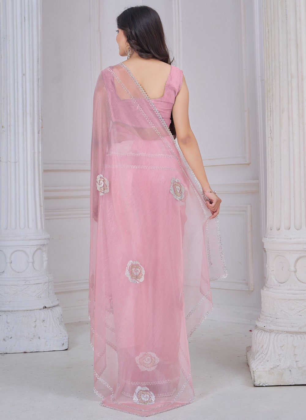 Swarovski Organza Pink Contemporary Saree S15115