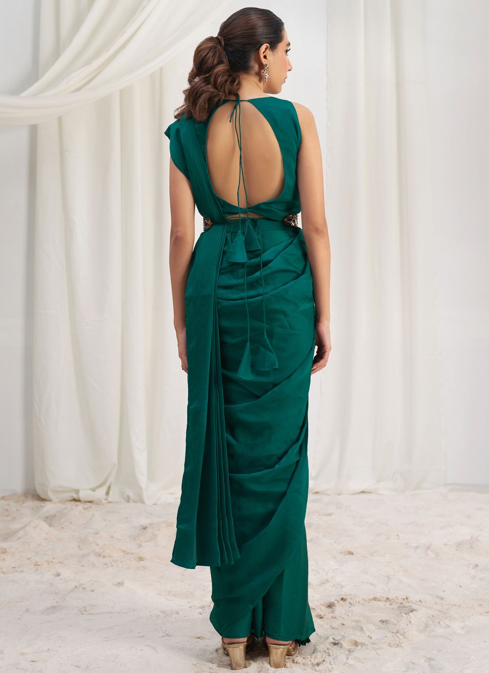 Plain Organza Teal Saree S14582