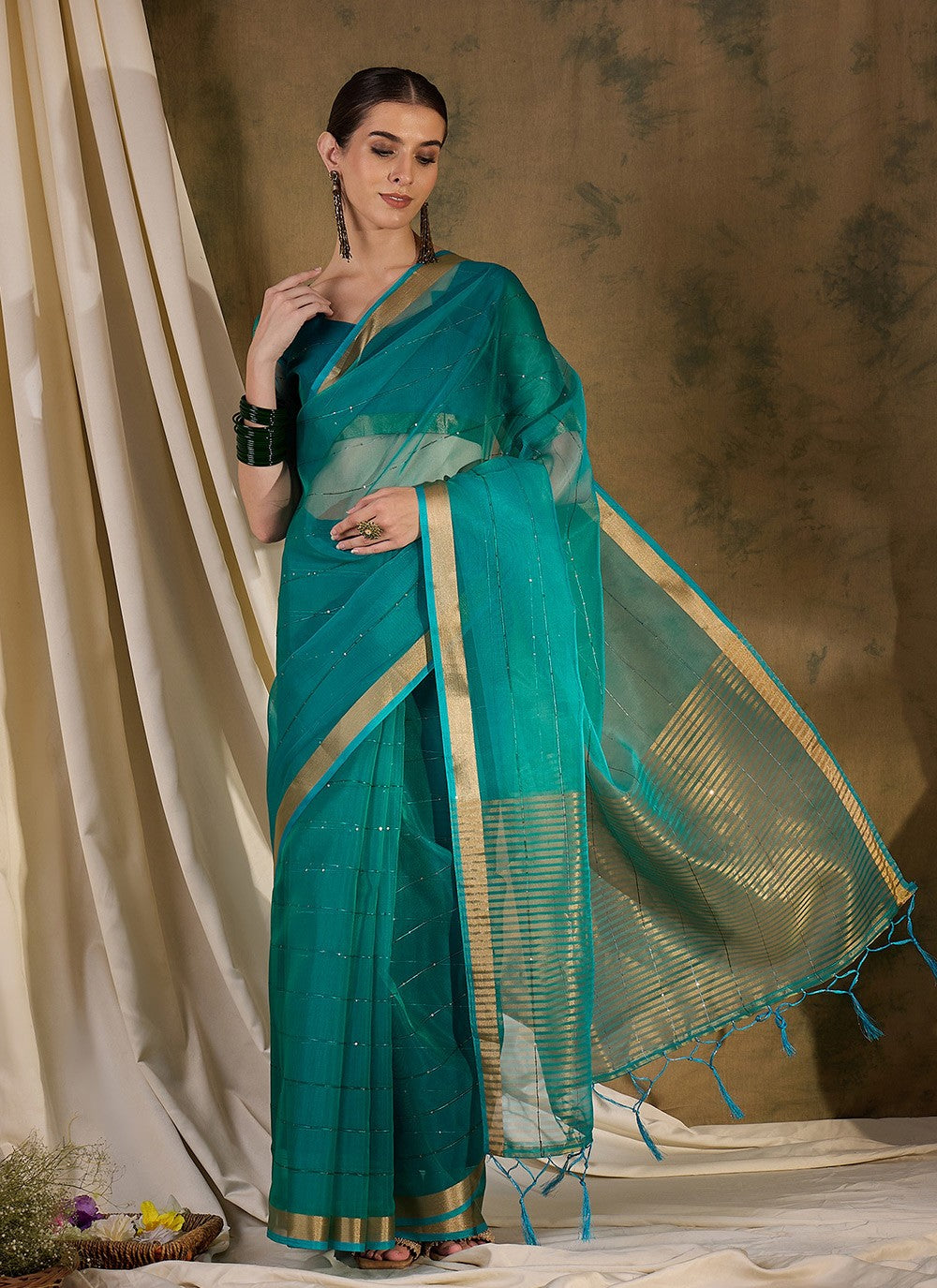 Casual Sequins Organza, Silk Saree - S6993