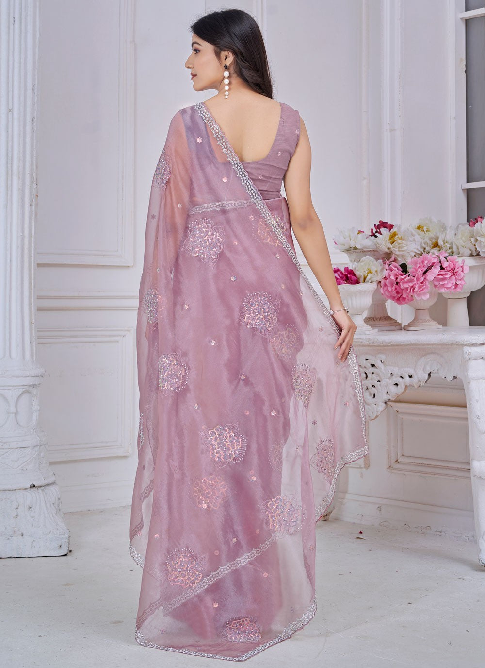 Sequins Organza Lavender Trendy Saree S15054