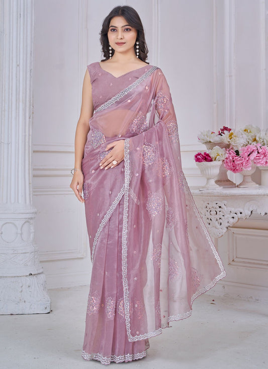 Sequins Organza Lavender Trendy Saree S15054