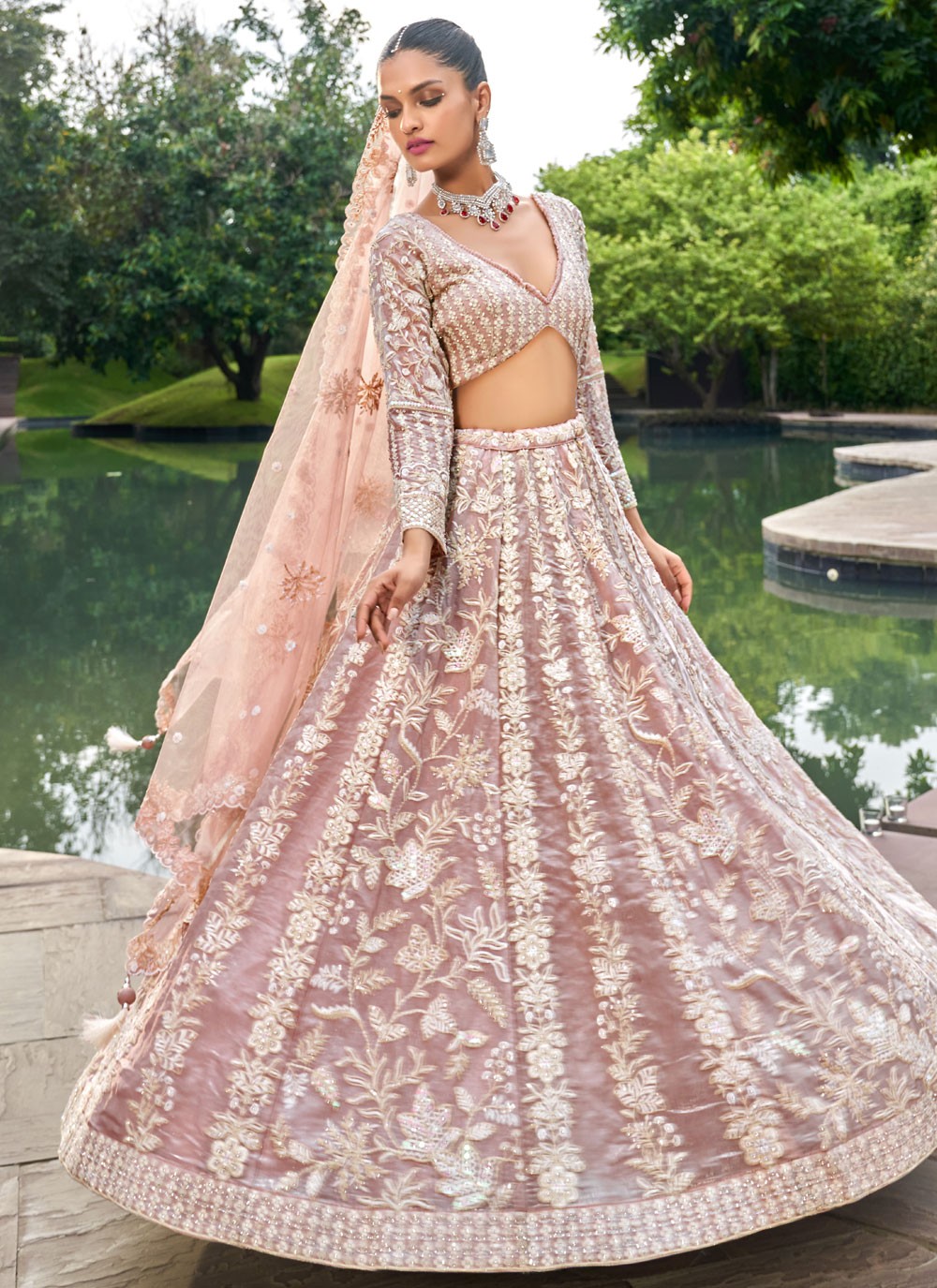 Embroidered Tissue A - Line Lehenga - L2421