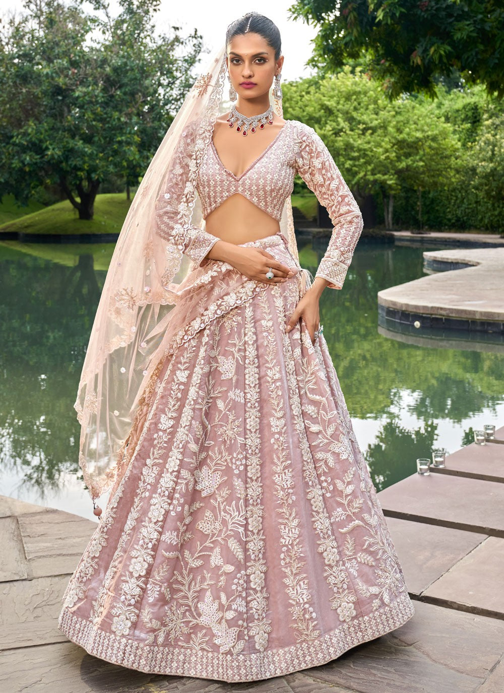 Embroidered Tissue A - Line Lehenga - L2421