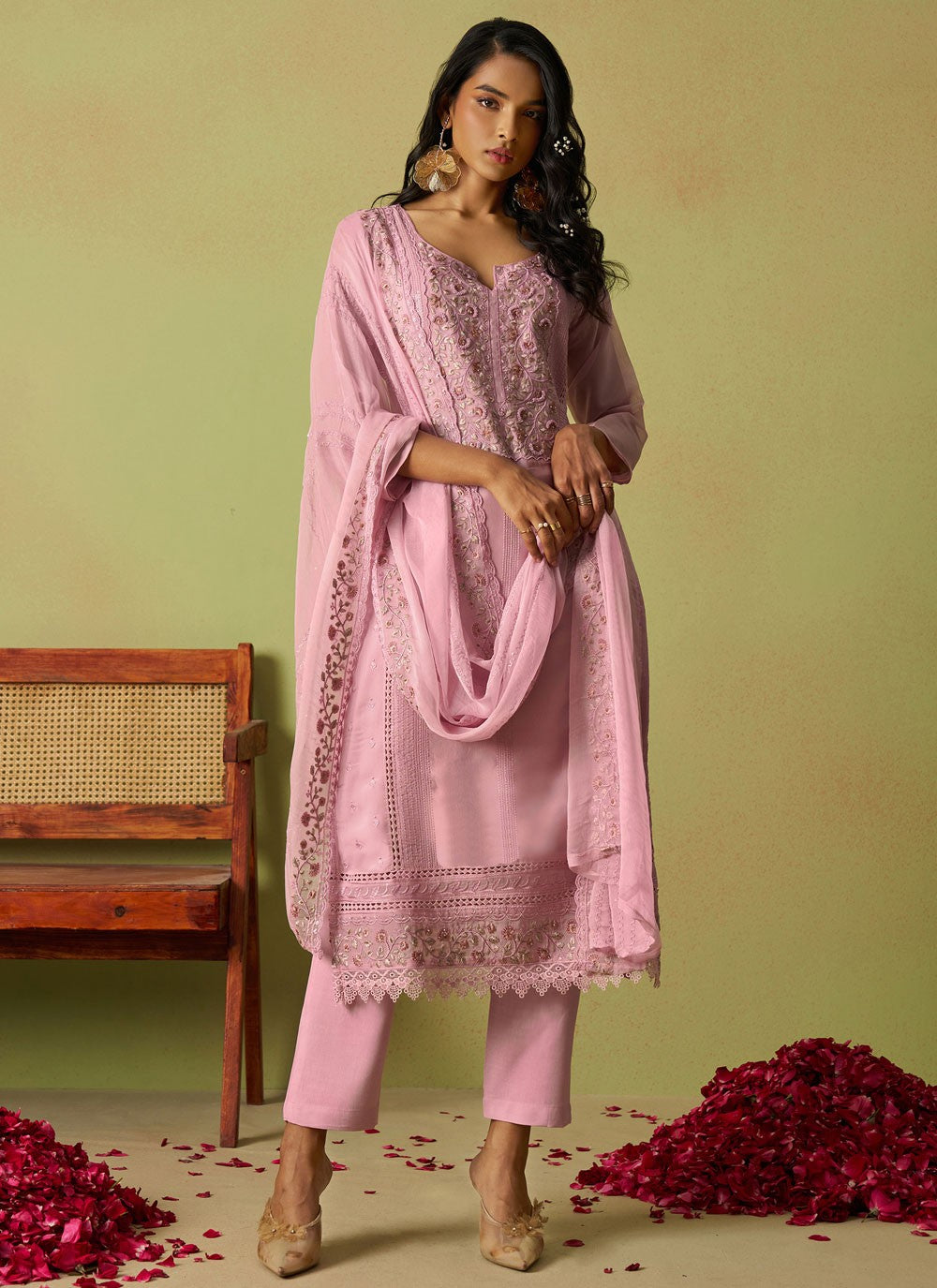 Embroidered Organza Pink Salwar Suit T6142
